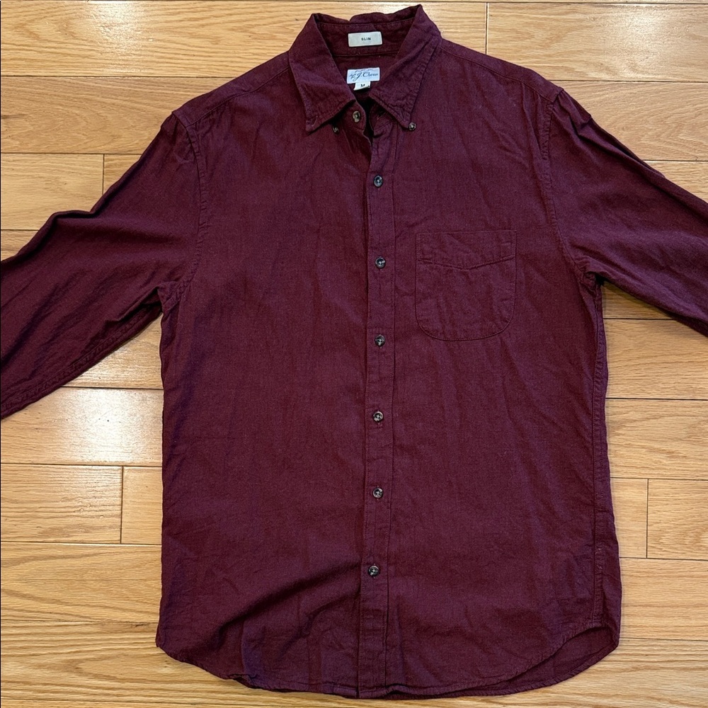 J. Crew Men's Brushed Twill Dark Red Casual Button-Down Shirt